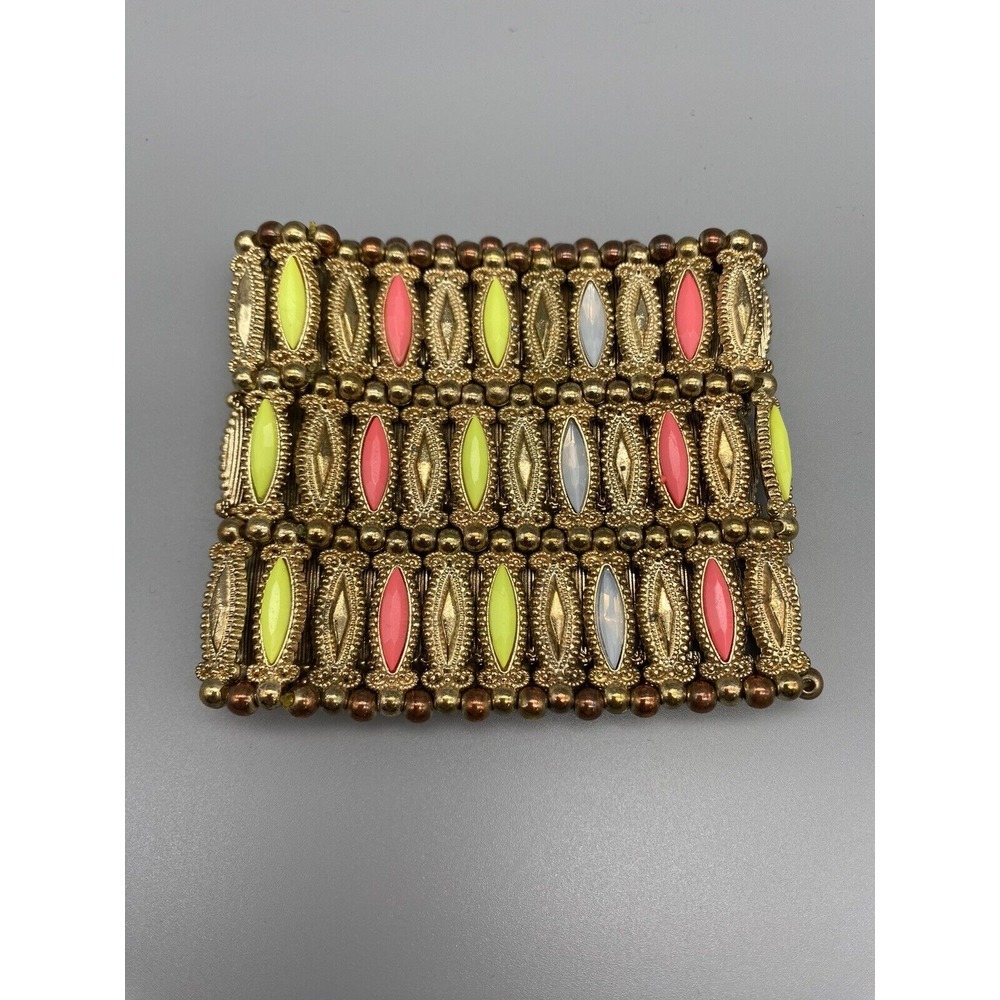Egyptian Revival Extra Wide Gold tone Stretch Rhinestone Bracelet